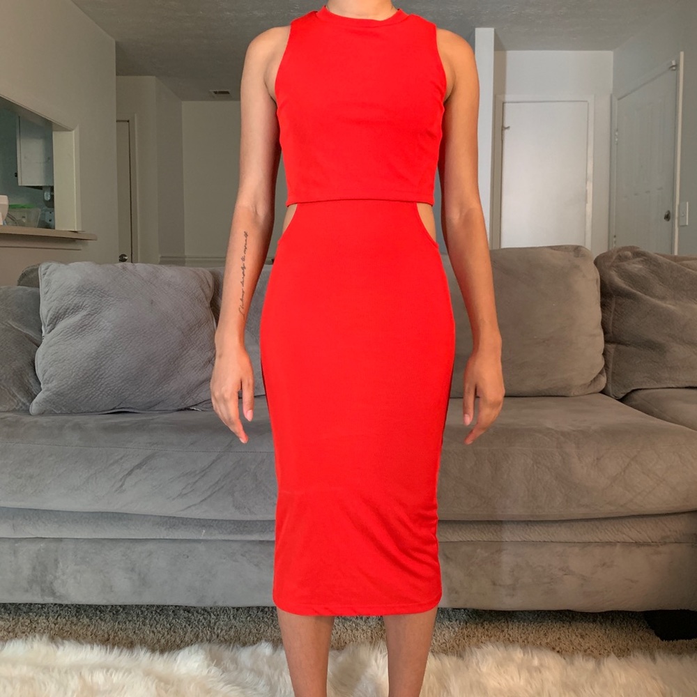 Midi Burnt Orange Sleeveless Crop Top Dress Size 2